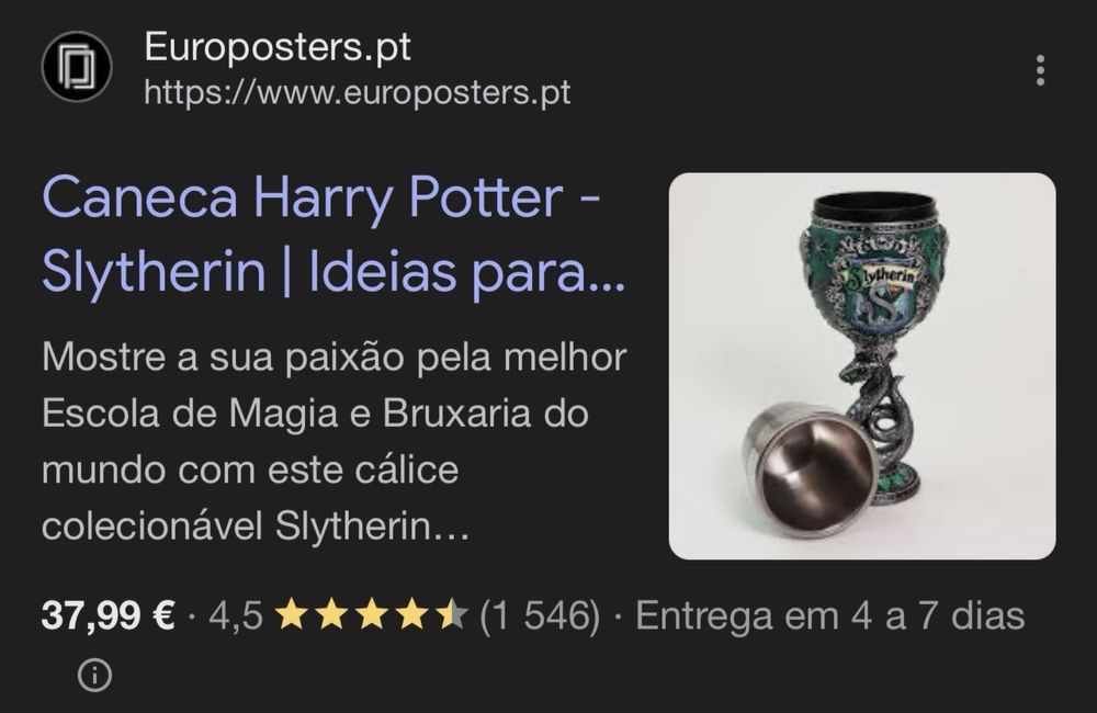 Cálice colecionável da Slytherin de Harry Potter