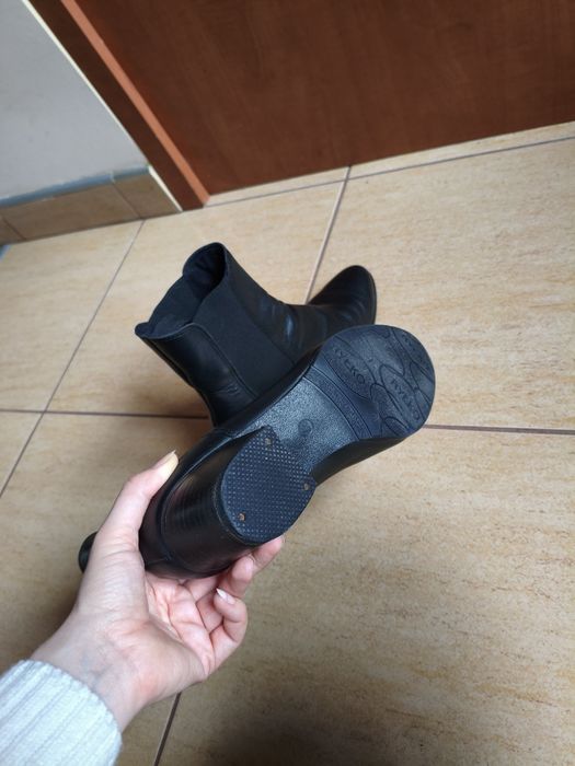 Sztyblety czarne botki za kostkę z gumką kowbojki 37 Ryłko  skórzane