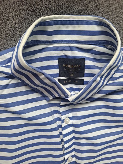 Męska koszula RESERVED Slim Fit w biało niebieskie paski, rozmiar 42
