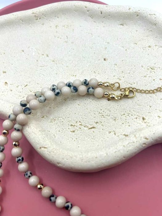 Naszyjnik handmade ~ kamień rzeczny ~ serce lawa ~ jaspis dalmatyński ~ hematyt