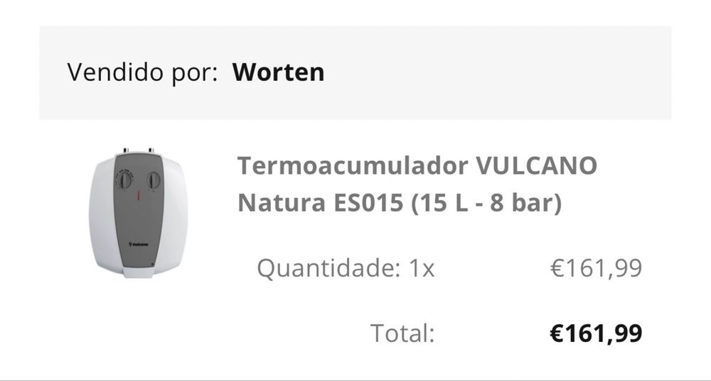 Termoacumulador Vulcano Natura ES015 (15L) - NOVO na Caixa (Selado)
