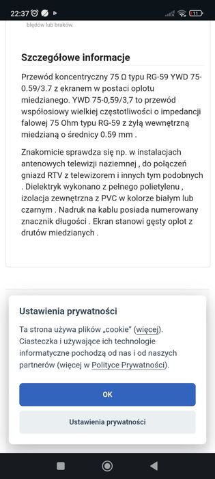 Przewód antenowy YWD-75 05,59/3,7 (NOS)