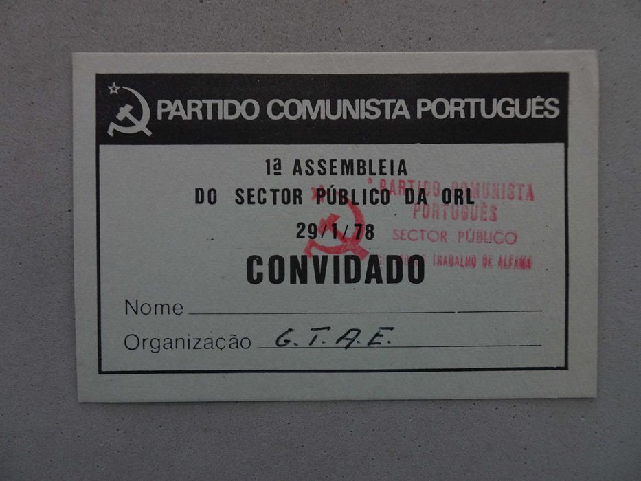 Cartão PCP Partido Comunista Português - 1ª Assembleia 1978