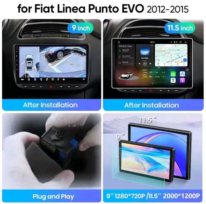 Rádio 9" Android Fiat Linea Punto EVO 2012 a 2015 CarPlay Android Auto 2/32GB (novo)