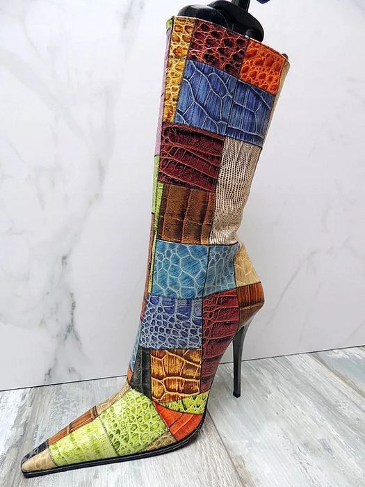Gianmarco Lorenzi Mix Leather Premium Szpic Szpilki Kozaki