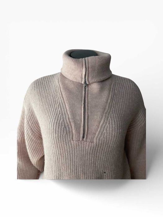 MANGO Wool Blend LUX Premium Sweter Półgolf Zip Pudrowy Róż S Nowy