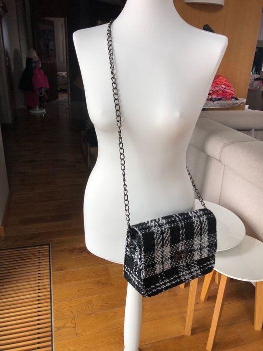 Torebka kratka tweed żakard czarny biały nowa
