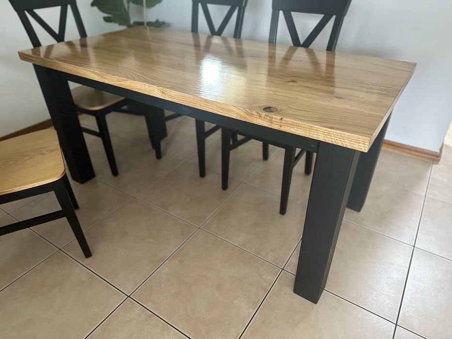 OKAZJA Nowy stół lity dębowy 160x80 cm metalowe nogi loft industrial