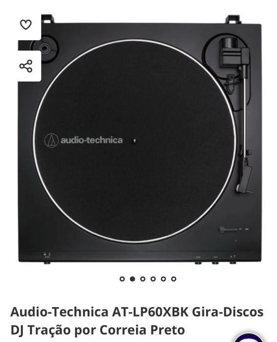 Audio-Technica AT-LP60XBK Gira-Discos DJ Tração por Correia Preto