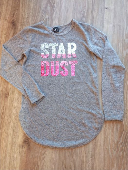 Sweter, tunika, szary z napisami na 10-12 lat