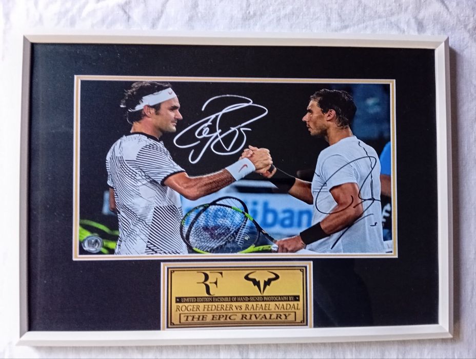Moldura Tênis Roger Federer & Rafael Nadal Legends com Autógrafos (A4)