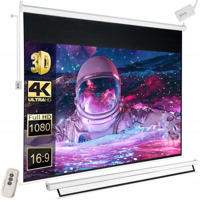 Ekran Projekcyjny Elektryczny 120″ Do Projektora Do Rzutnika z pilotem