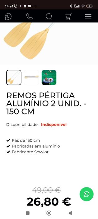 2 Remos Pértiga alumínio 150 cm NOVOS!