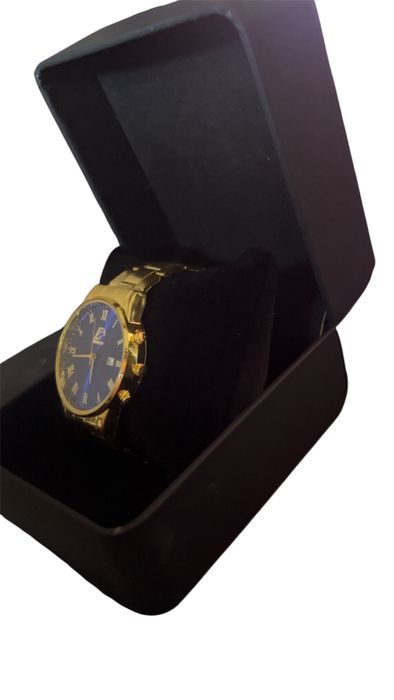 Zegarek męski - elegancki złoty z niebieską tarczą