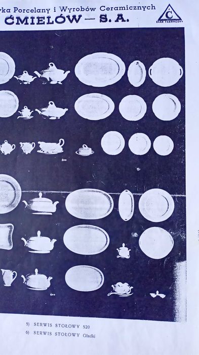 Komplet duży talerz + 4 talerzyki wzór 520 Ćmielów lata 30-te