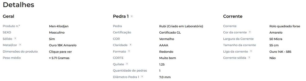 Pendente de ouro e pedra de rubi