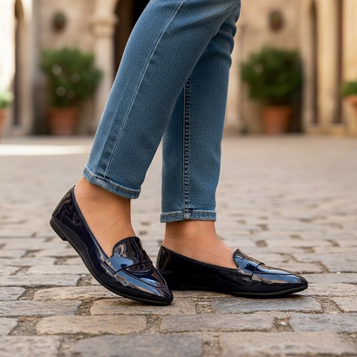 Baleriny damskie granatowe lakierowane eleganckie 6361 rozm. 40