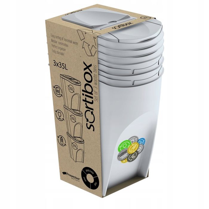 Kosz Na Śmieci 3X35L Do Segregacji Sortibox Popielaty
