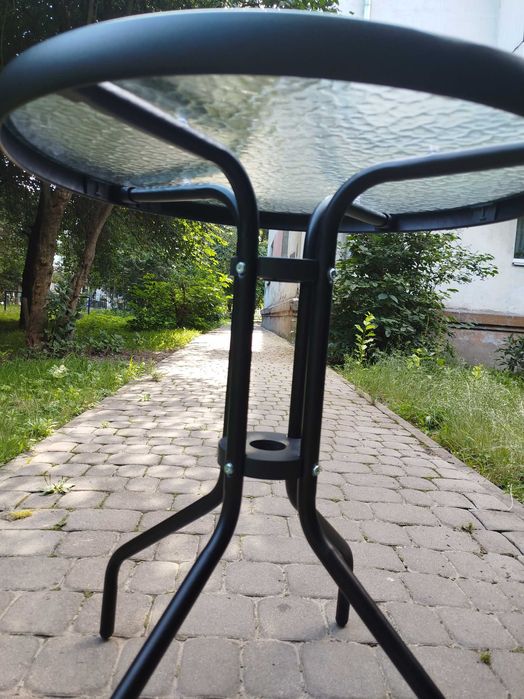 Стіл скляний круглий садовий для балкона тераси, садовый стол столик