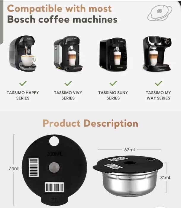 Капсулы  Bosch Tassimo с нержавеющей стали,многоразовые!