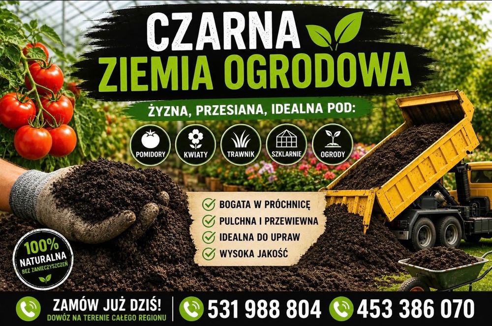 Czarna ziemia siana idealna pod warzywa kwiaty pod trawnik