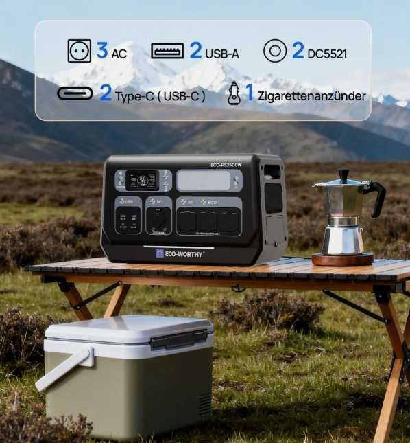 Портативна зарядна станція ECO-WORTHY 2048 Вт/год з LiFePo4 2400 W