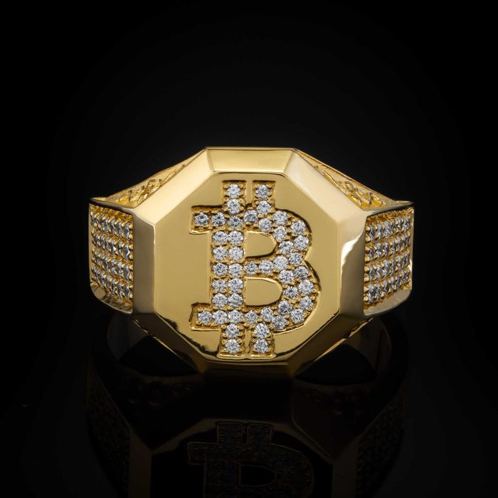 Sygnet złoty z diamentami Bitcoin