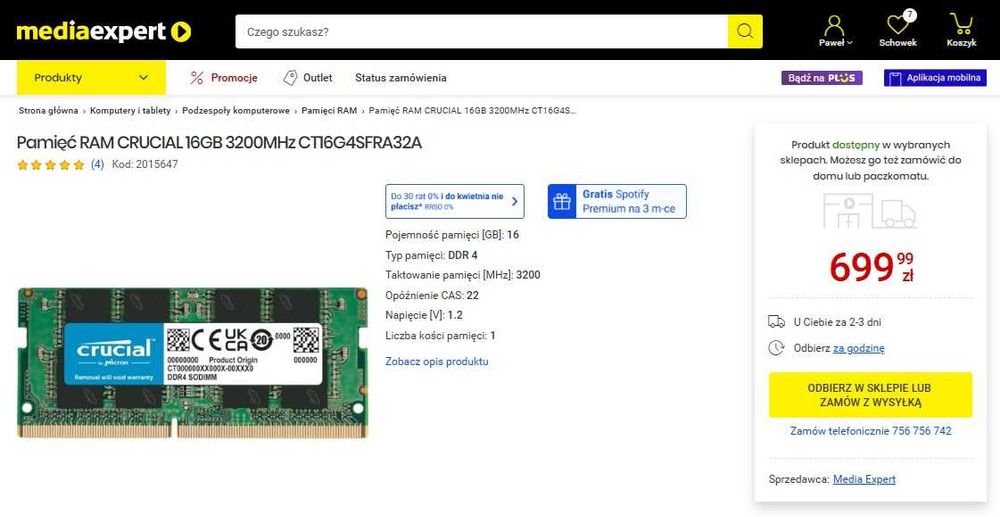 NOWY RAM 32GB Crucial DDR4 sodimm 2x16GB 3200MHz CL22 2x CT16G4SFRA32A
