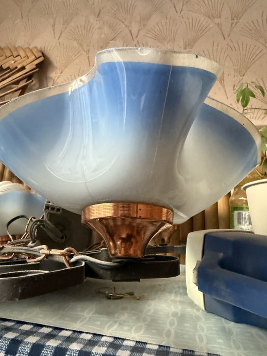 Żyrandol PRL niebieskie szklo vintage