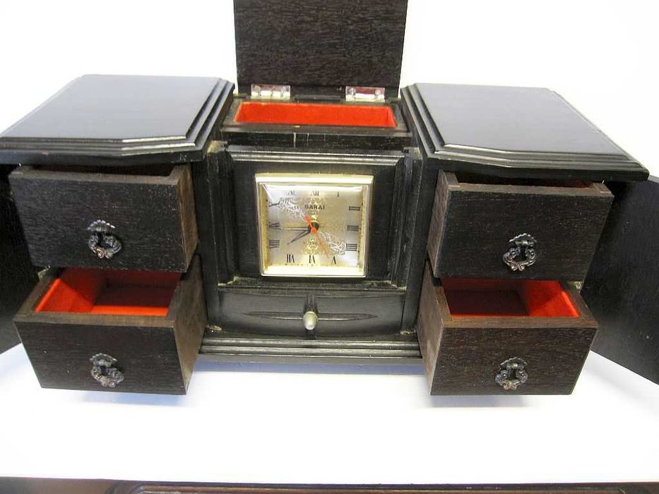 vintage asiático relógio Sakai com guarda joias e caixa de música