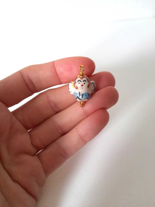 Pendente para Colar Anjo de Cerâmica e Aço Inoxidável Dourado