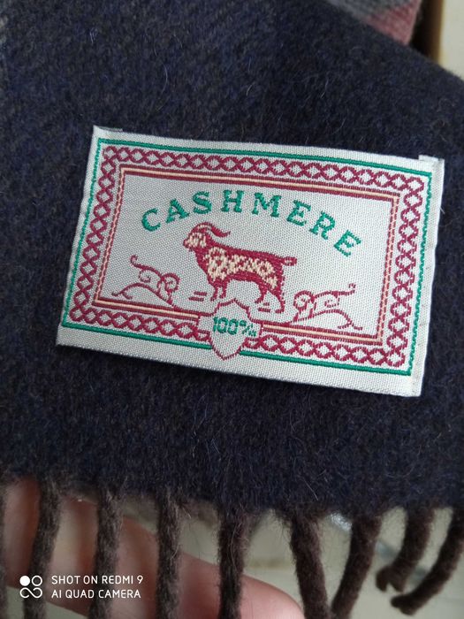 Cashmere 100% kaszmir milutki szal krata khaki burgund 175x29 cm