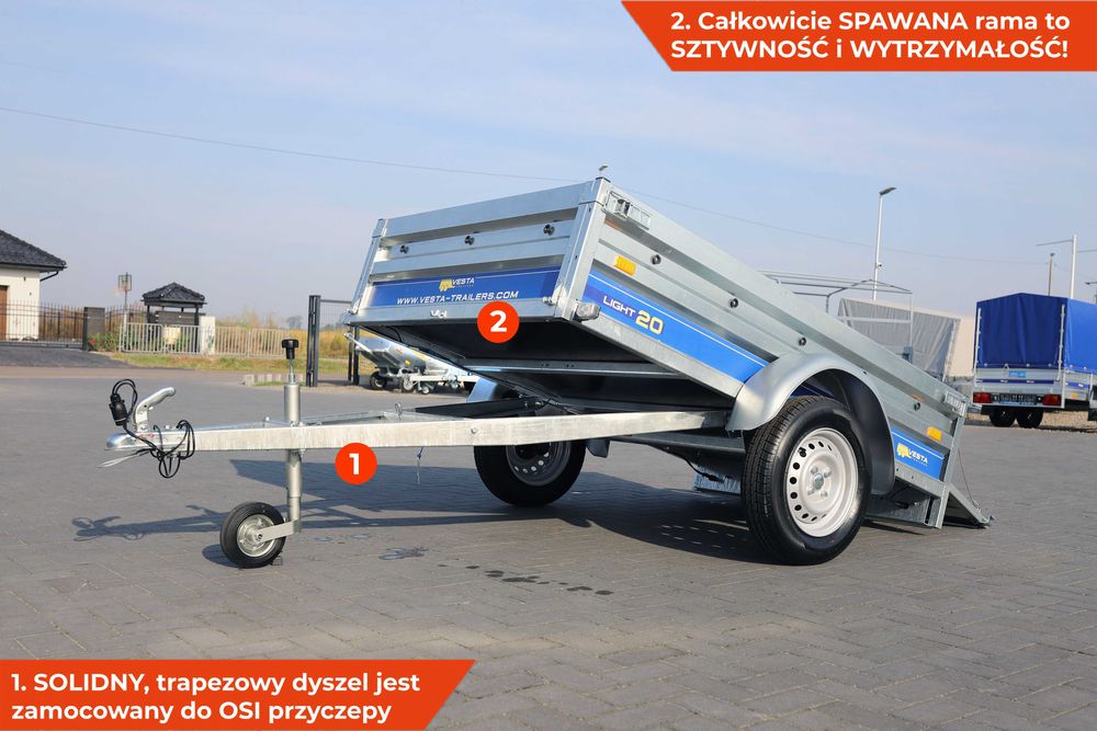 Przyczepka samochodowa 202x131x37 VESTA Light 20 SPAWANA kiprem mocna
