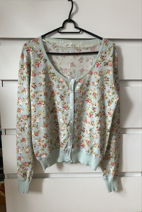 Turkusowy kardigan w róże XL