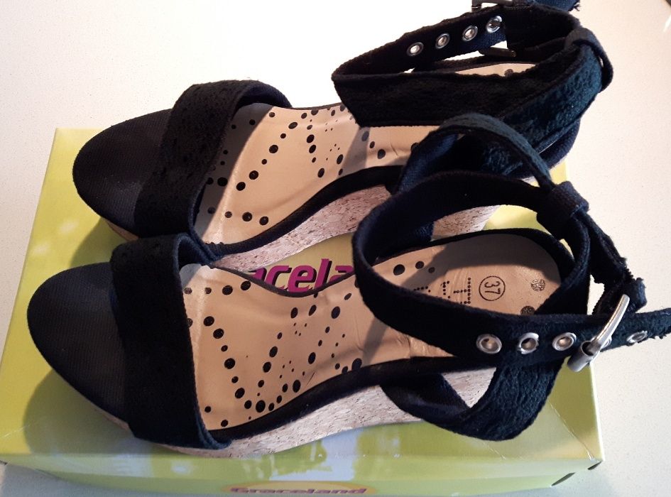 Sandálias de senhora pretas com salto em cortiça - tamanho 37