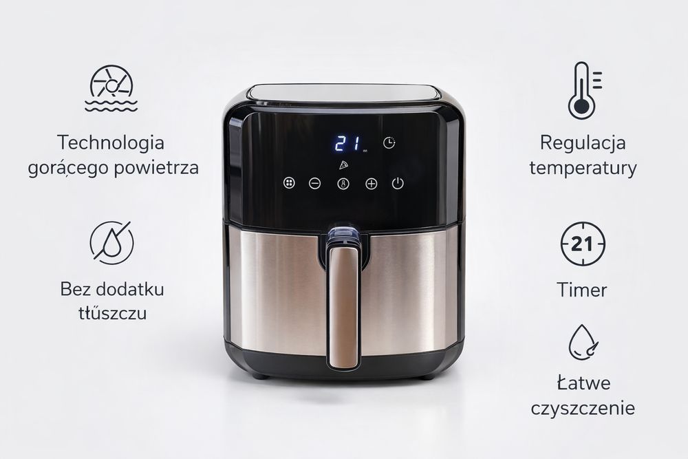 Frytkownica beztłuszczowa 5,5L 1700W Air Fryer 12 programów LED