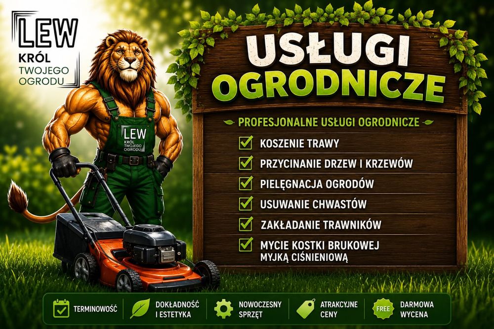 Usługi ogrodnicze, koszenie trawy, mycie kostki brukowej i elewacji