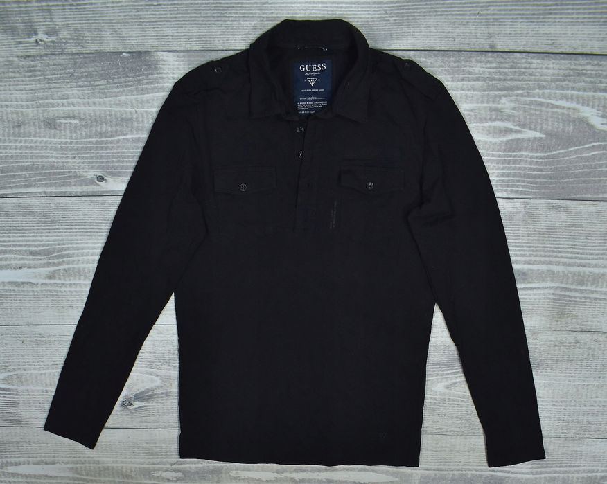 Guess Czarna Koszulka Polo Długi Rękaw Elastyczna L