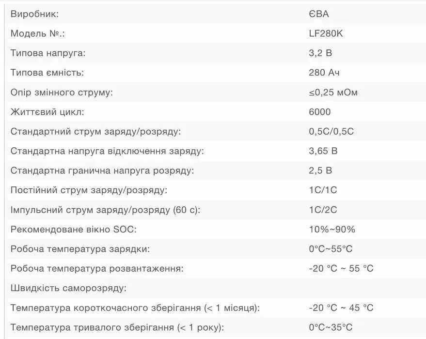 Акумулятор Eve 280AH LiFePo4 з Європи в 105а / 230а / класс А+