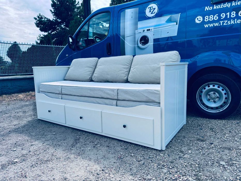 IKEA HEMNES Leżanka Łóżko z 3 szufladami, 2 materace , 3 poduszki białe Transport
