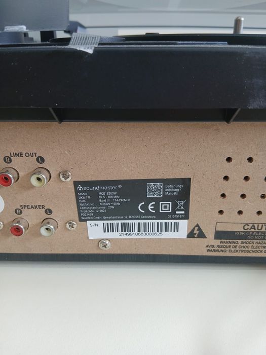 Wieża stereo Soundmaster MCD1820SW Gramofon Nagrywanie Radio Cyfrowe