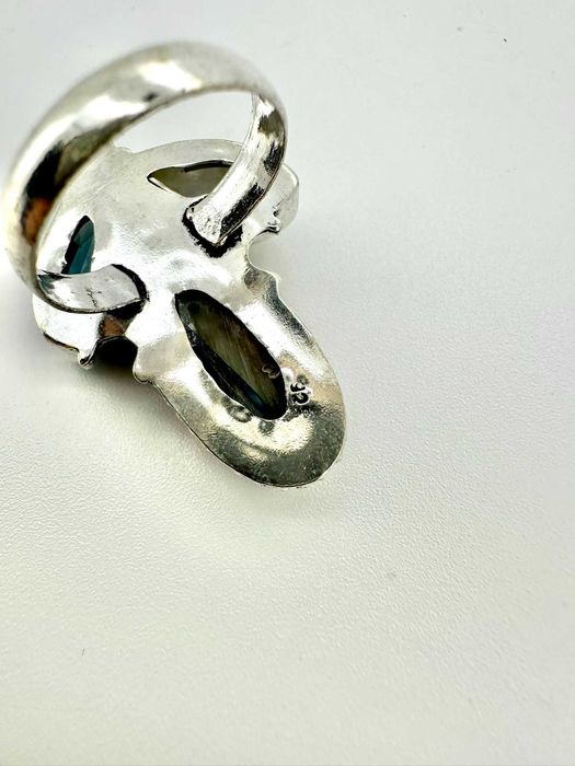 Pierścionek kamień księżycowy, topaz, muszla abalone paua. Próba 925