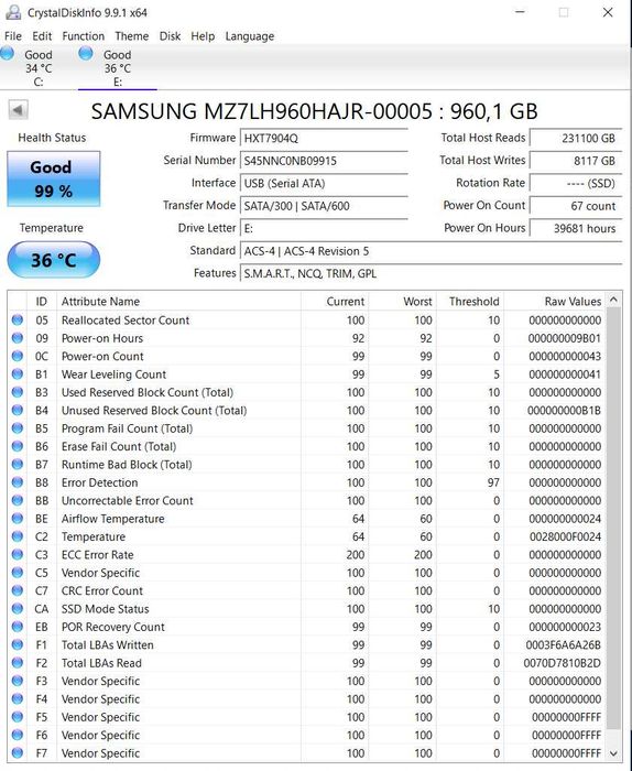 SSD Samsung PM883 960 ГБ MZ7LH960HAJR-00005 - Enterprise диск підвищеної надійності (серверна модель)