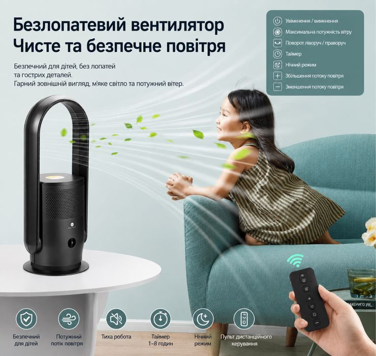 Вентилятор-очищувач повітря ULTTY SKJ-CR021, новий (без пульта)