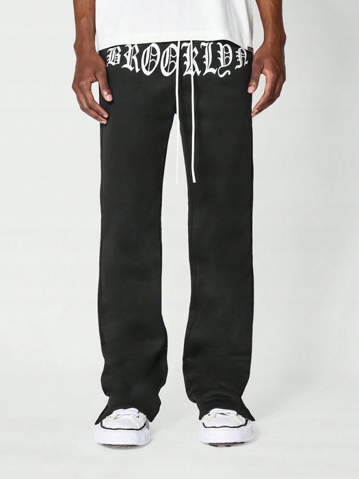 Spodnie Męskie Dresowe Z Nadrukiem Brooklyn Czarne Sumwon Xl