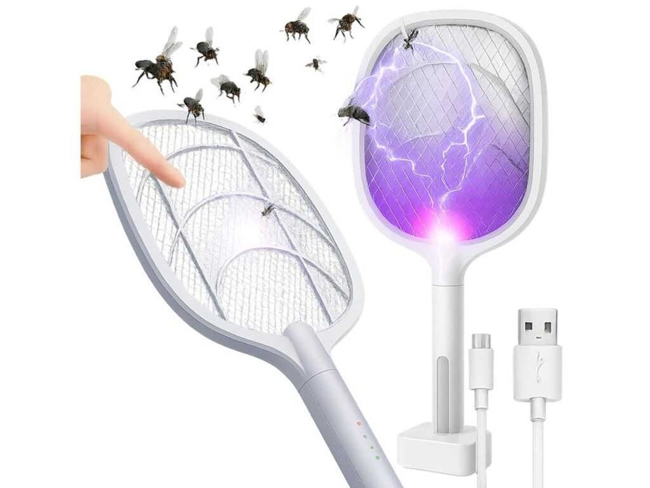 ELEKTRYCZNA ŁAPKA NA MUCHY Rażące Prądem Packa Na Owady Z Lampą UV USB