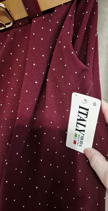 Bordowe spodnie wide leg kuloty moda italy bling bling viral