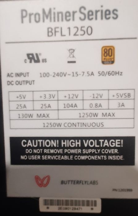 Блок живлення ButterflyLabs 1250Watt 80+ Gold