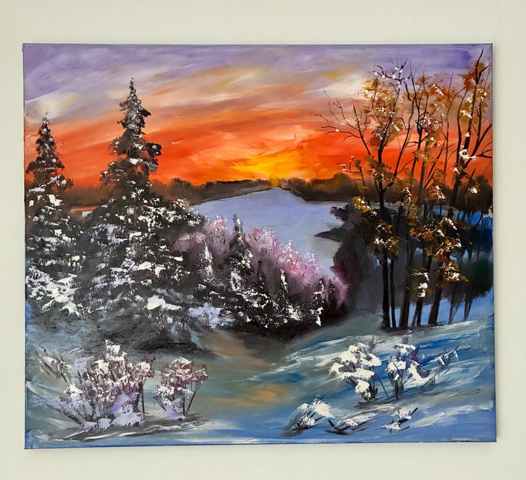 Картина маслом "Зима в горах"