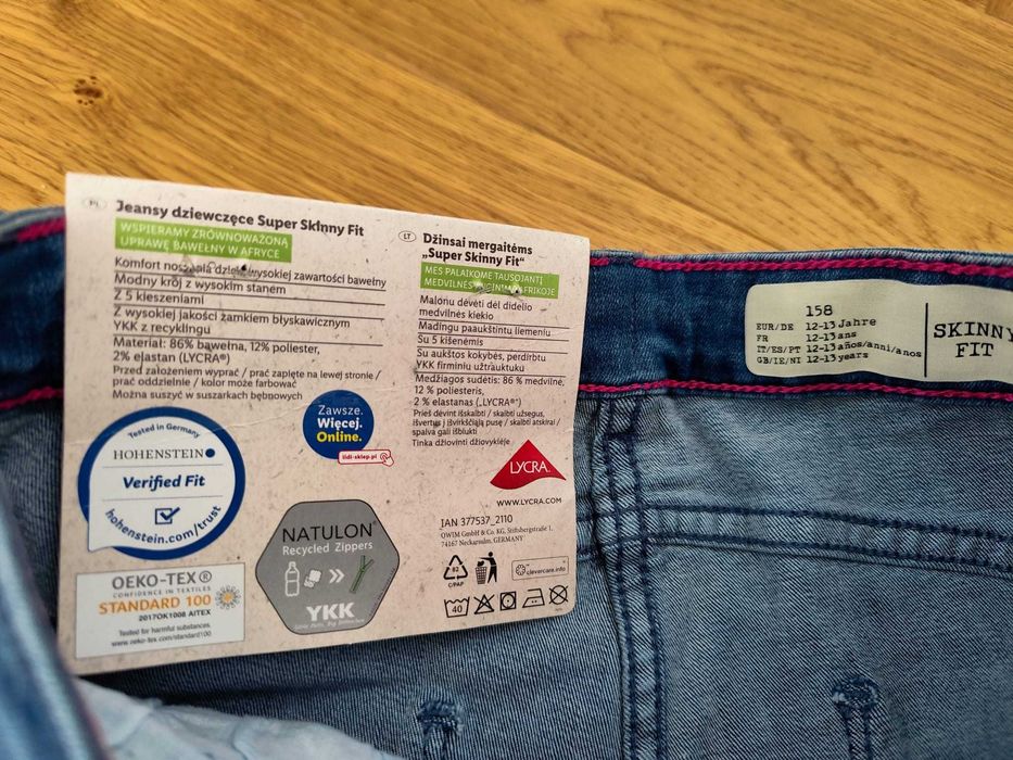 Nowe jeansy dziewczęce skinny fit 158 niebieskie